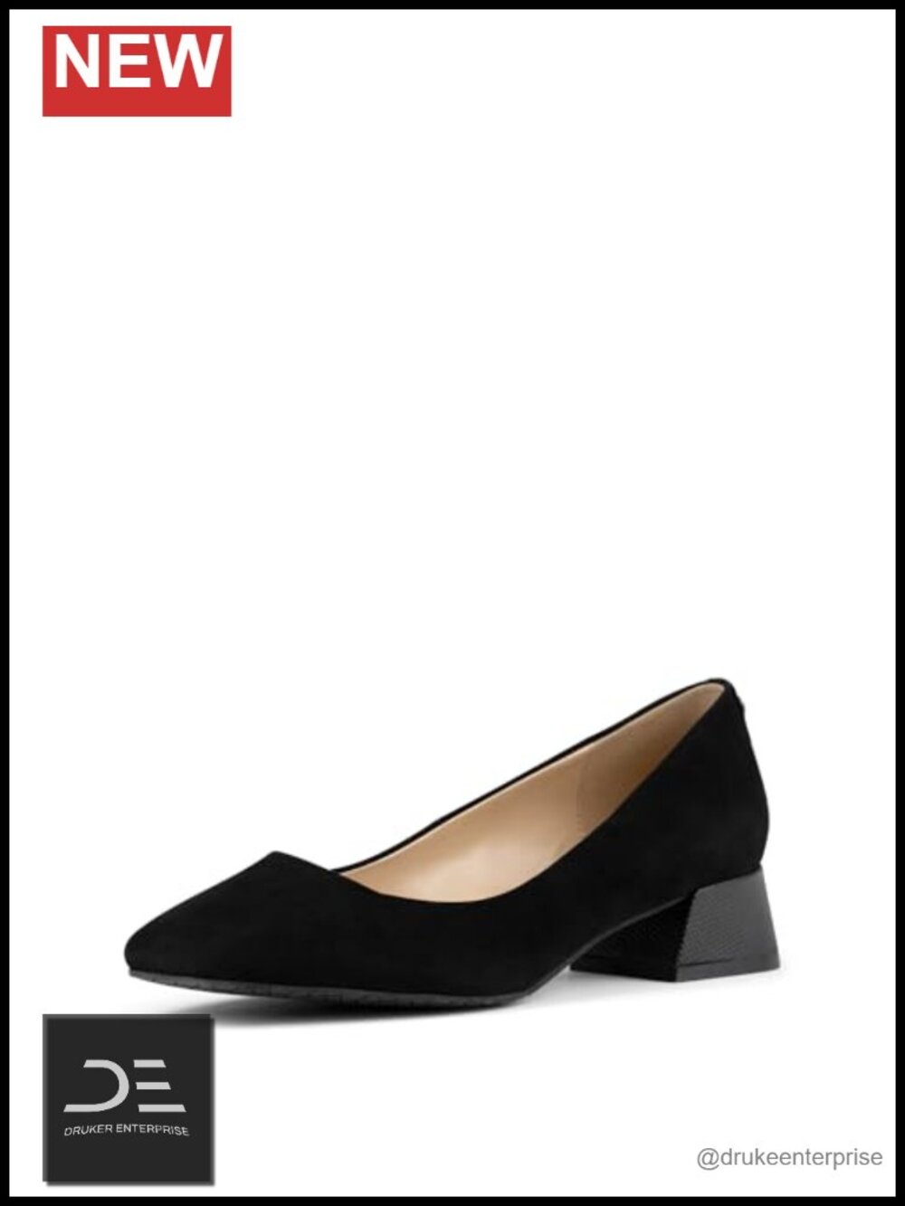 Women's Suede Block Heel Pump, Memory Foam Insole, Almond Toe